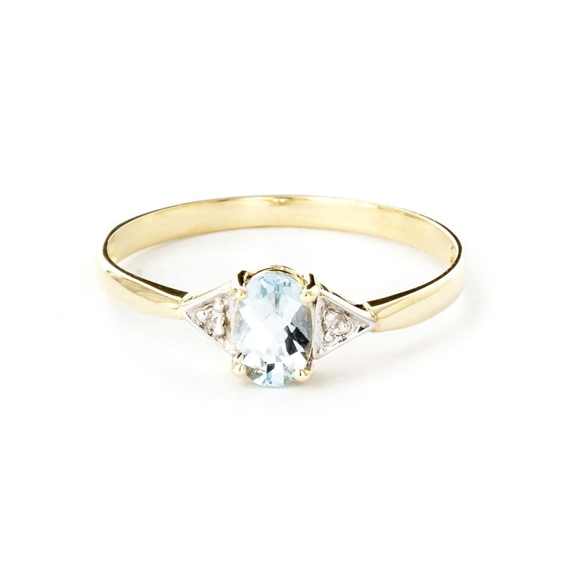 0.46 Carat 14K Solid Yellow Gold Being In Love Aquamarine Diamond Ring