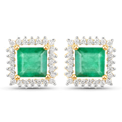 1.12 Carat Genuine Zambian Emerald and White Diamond 14K Yellow Gold Earrings