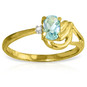 0.46 Carat 14K Solid Yellow Gold Lament Over Love Aquamarine Diamond Ring