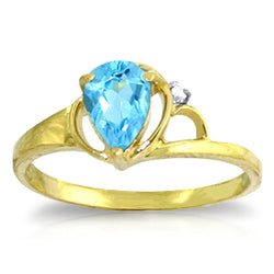 0.66 Carat 14K Solid Yellow Gold Unwritten Novel Blue Topaz Diamond Ring