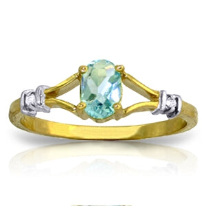 0.46 Carat 14K Solid Yellow Gold My Love Is Constant Blue Topaz Diamond Ring