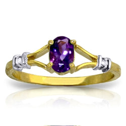 14K Solid Gold Purple Amethyst Diamond Love Ring