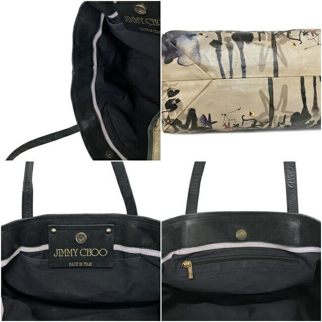 Jimmy Choo Black Purple Beige PVC Leather JIMMY CHOO Hand Multicolor Womens Tote Bag Studs
