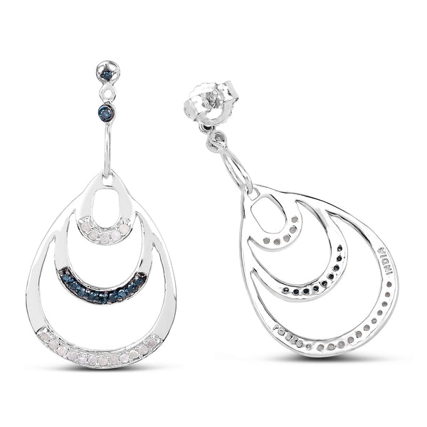 0.52 Carat Genuine White Diamond and Blue Diamond .925 Sterling Silver Earrings