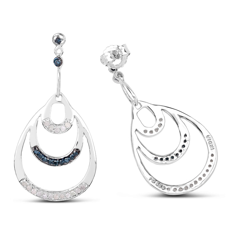 0.52 Carat Genuine White Diamond and Blue Diamond .925 Sterling Silver Earrings