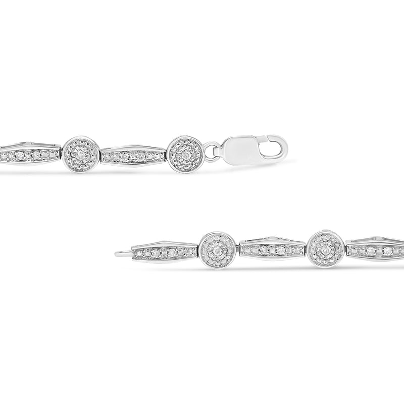 .925 Sterling Silver 1/4 Cttw Diamond Circle and Rectangle Shaped Halo Link Bracelet (I-J Color, I2-I3 Clarity) - 7.25"