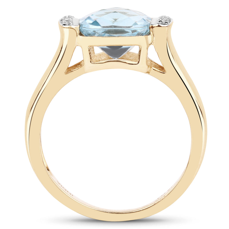 14K Yellow Gold Plated 3.62 Carat Genuine Blue Topaz & White Topaz .925 Sterling Silver Ring