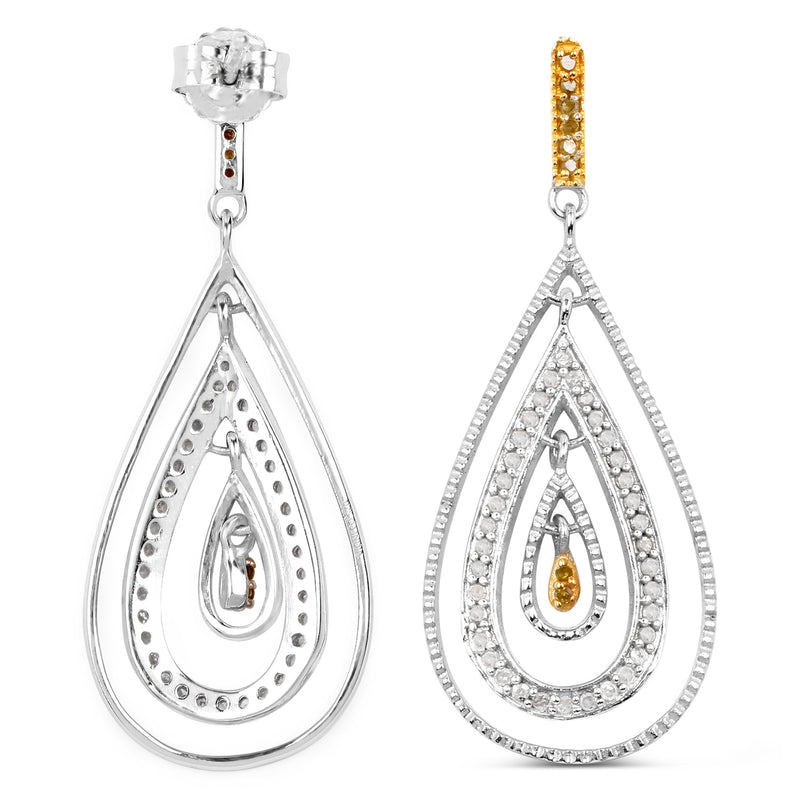 0.51 Carat Genuine White Diamond and Yellow Diamond .925 Sterling Silver Earrings