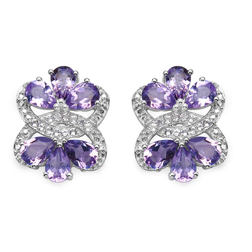 8.52 Carat Genuine Amethyst & White Topaz .925 Sterling Silver Earrings