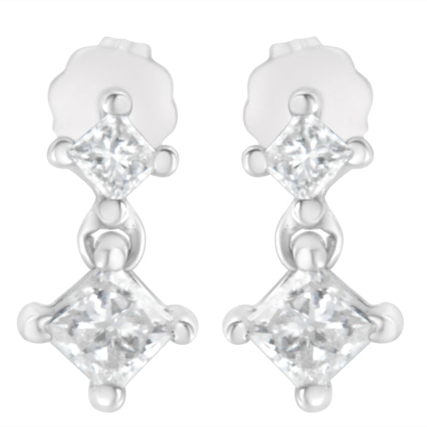 14K White Gold 3/4 cttw Double Diamond Princess-Cut Stud Earrings (I-J Clarity, I2-I3 Color)