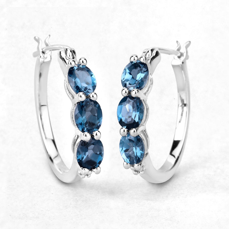 2.41 Carat Genuine London Blue Topaz and White Diamond .925 Sterling Silver Earrings