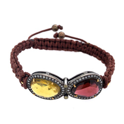 Pave Diamond Tourmaline Gold Silver Macrame Bracelet Women's Gift Jewelry