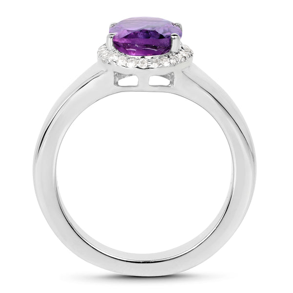 1.73 Carat Genuine  Amethyst and White Topaz .925 Sterling Silver Ring