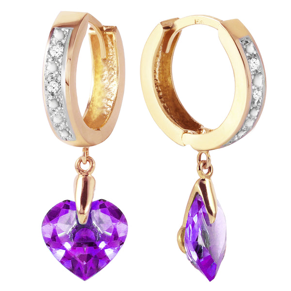 1.77 Carat 14K Solid Yellow Gold Monaco Amethyst Diamond Earrings