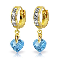 1.77 Carat 14K Solid Yellow Gold Monaco Blue Topaz Diamond Earrings