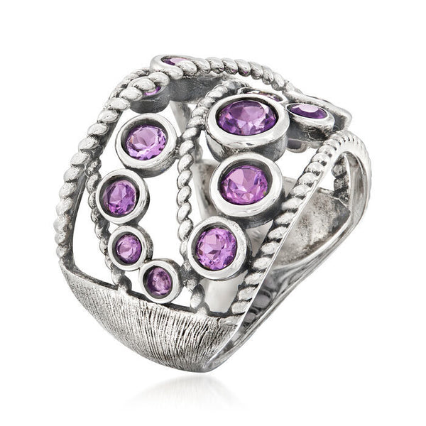 925 Sterling Silver Women Cluster Ring African Amethyst