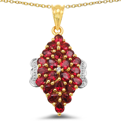 14K Yellow Gold Plated 4.42 Carat Genuine Rhodolite & White Topaz .925 Sterling Silver Pendant