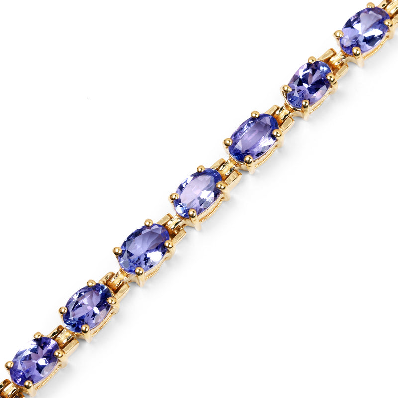 14K Yellow Gold Plated 9.68 Carat Genuine Tanzanite .925 Sterling Silver Bracelet