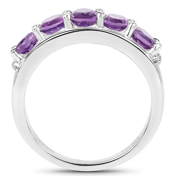 1.85 Carat Genuine  Amethyst and White Topaz .925 Sterling Silver Ring