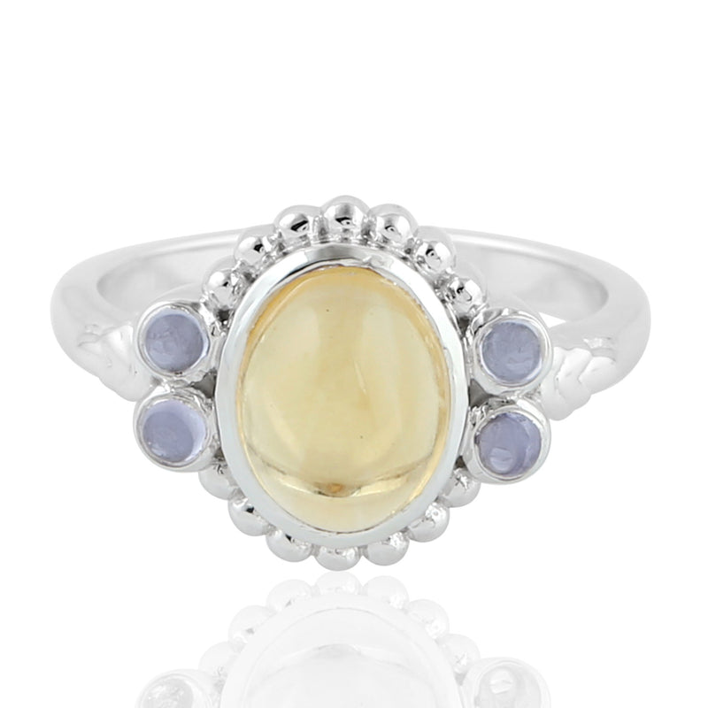 2.34ct Yellow Citrine & Tanzanite Cocktail Ring 925 Sterling Silver Jewelry