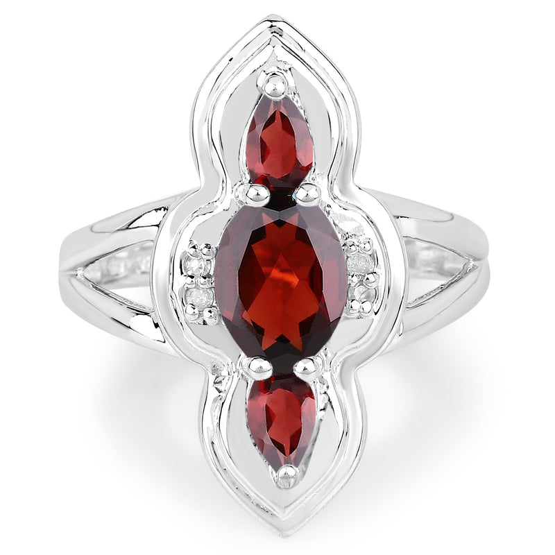 1.80 Carat Genuine Garnet and White Diamond .925 Sterling Silver Ring