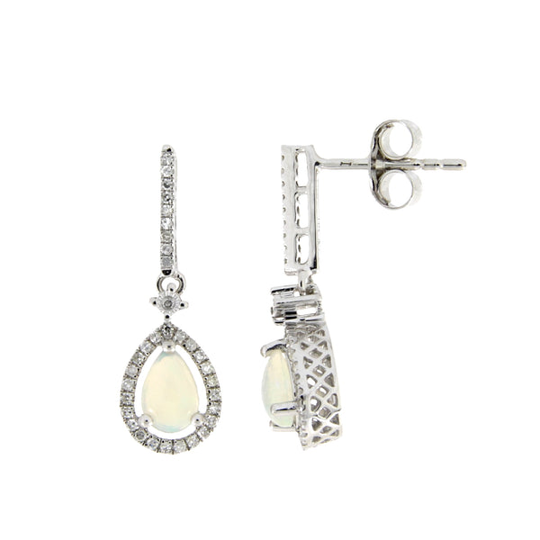 .20ct Opal Diamond Dangle Earrings 14KT White Gold