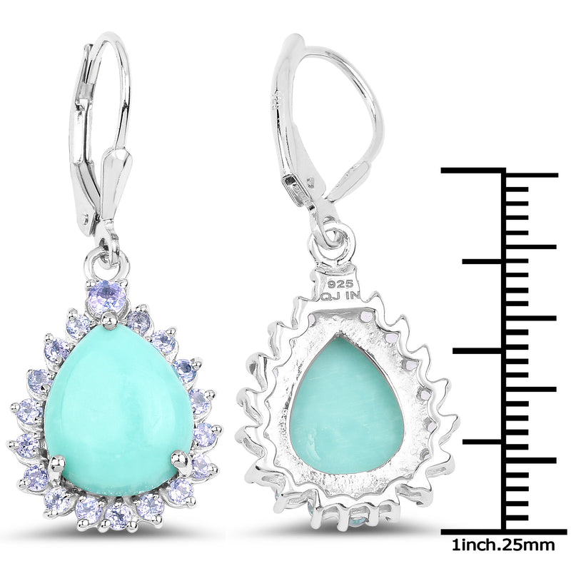 8.06 Carat Genuine Turquoise & Tanzanite .925 Sterling Silver Earrings