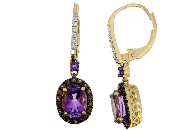 2.99ct Amethyst Quartz Dangle Earrings 10KT Yellow Gold