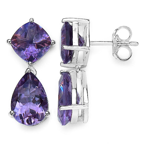 9.19 Carat Genuine Amethyst and 0.01 ct. t.w. Genuine Diamond Accents Sterling Silver Earrings