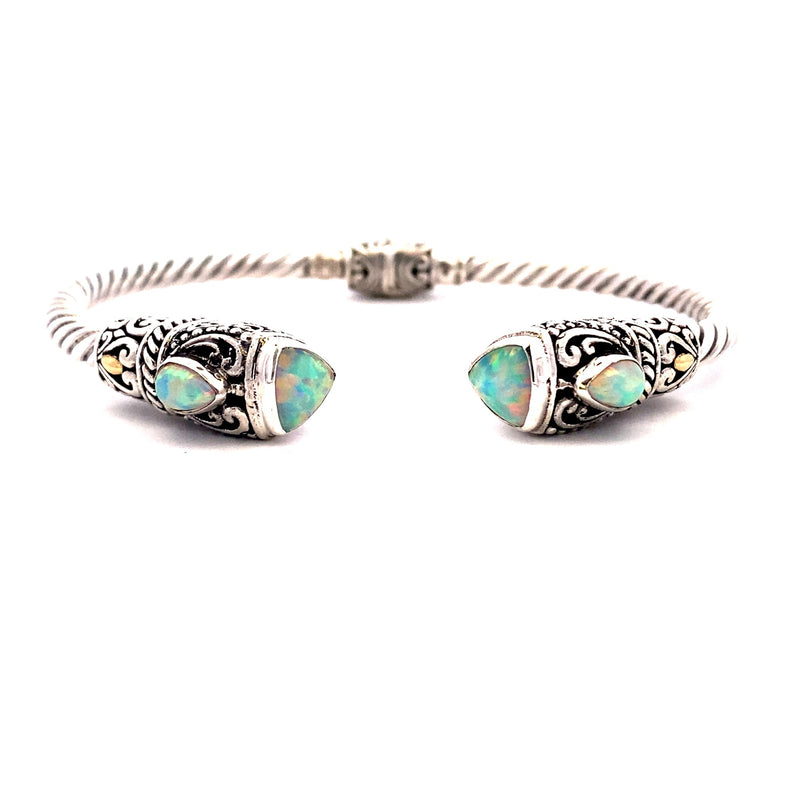 Created Opal Bangle Bracelet Sterling Silver 18KT Gold