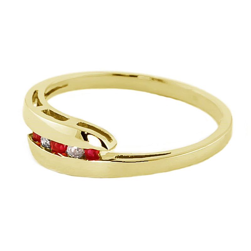 14K Solid Yellow Gold Channel Set Diamond Ruby Ring - The Radiant Fusion