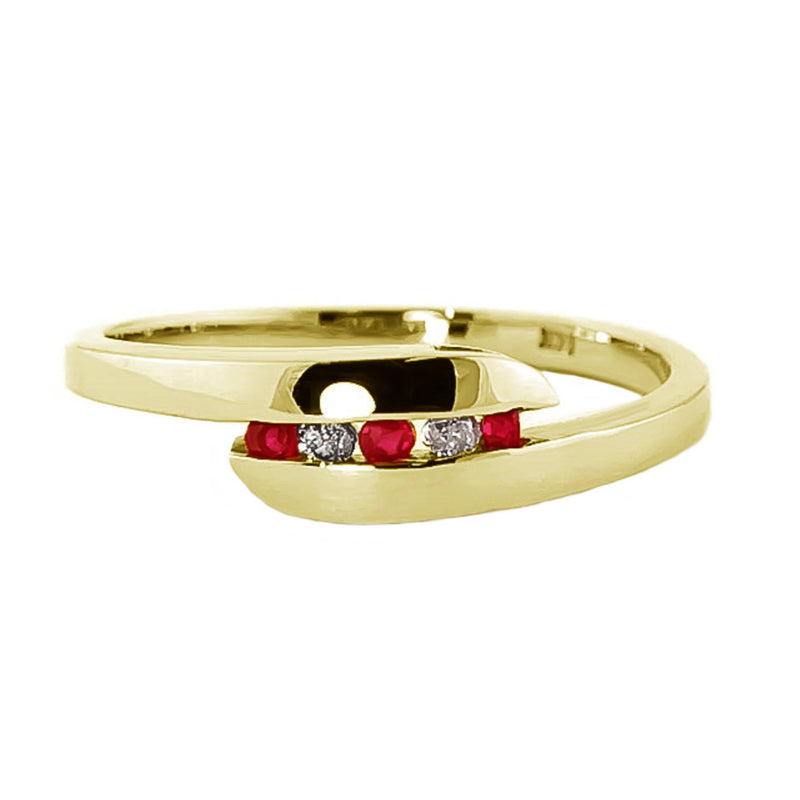 14K Solid Yellow Gold Channel Set Diamond Ruby Ring - The Radiant Fusion