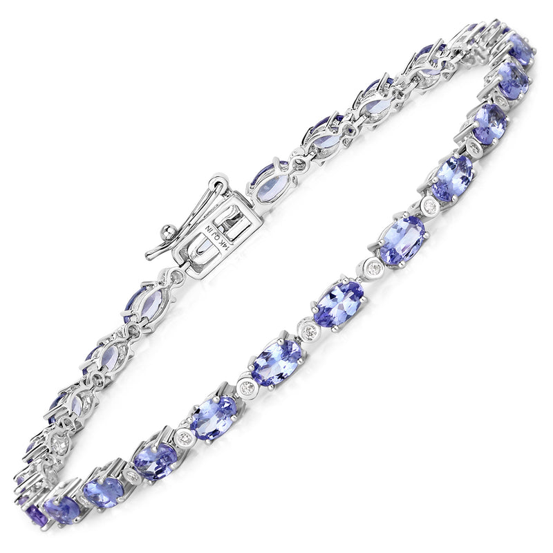 5.18 Carat Genuine Tanzanite and White Diamond 14K White Gold Bracelet