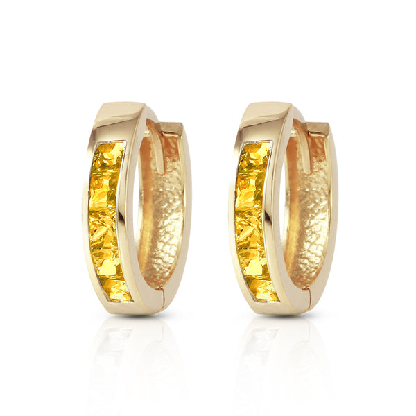 0.7 Carat 14K Solid Yellow Gold Hoop Huggie Earrings Citrine