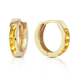 0.7 Carat 14K Solid Yellow Gold Hoop Huggie Earrings Citrine