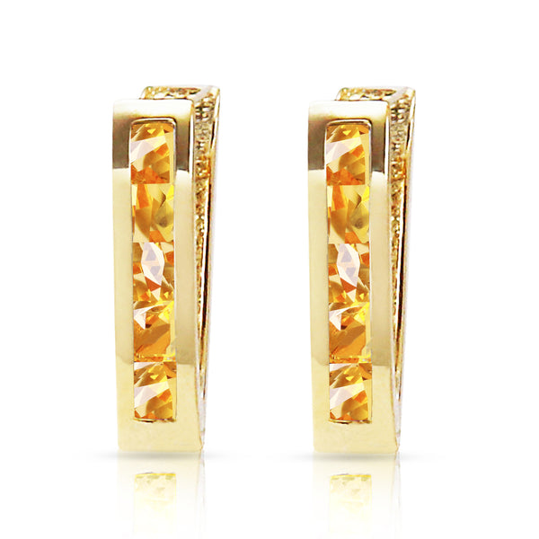 0.7 Carat 14K Solid Yellow Gold Oval Huggie Earrings Citrine