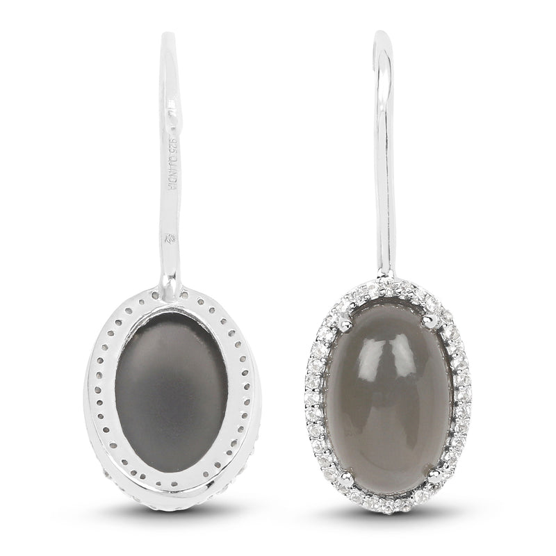 6.17 Carat Genuine Grey Moonstone And White Topaz .925 Sterling Silver Earrings