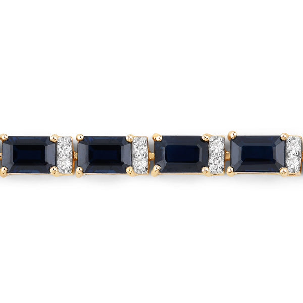 12.77 Carat Genuine Blue Sapphire and White Diamond 14K Yellow Gold Bracelet