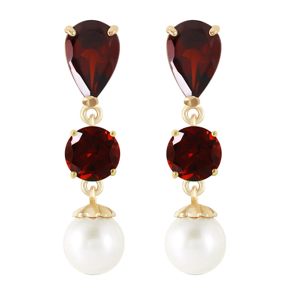 10.5 Carat 14K Solid Yellow Gold Chandelier Earrings Garnet Pearl