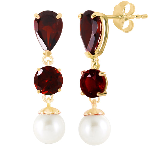 10.5 Carat 14K Solid Yellow Gold Chandelier Earrings Garnet Pearl