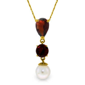 14K. Gold Necklace w/ Garnets & Pearl