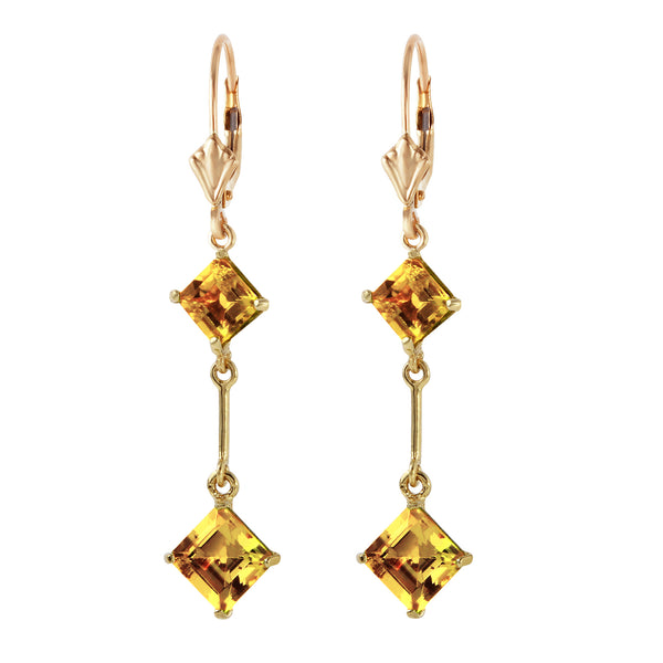 3.75 Carat 14K Solid Yellow Gold Leverback Earrings Citrine