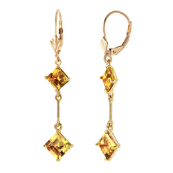 3.75 Carat 14K Solid Yellow Gold Leverback Earrings Citrine