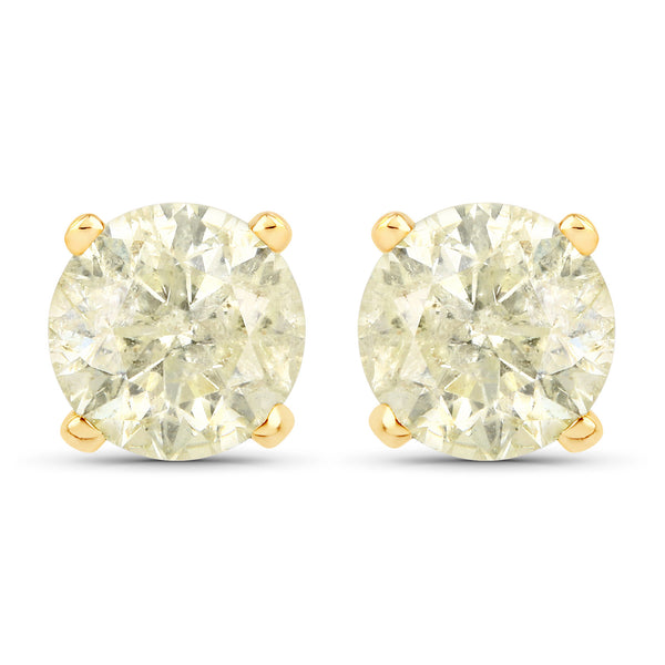 1.52 Carat Genuine LB Diamond 14K Yellow Gold Earrings