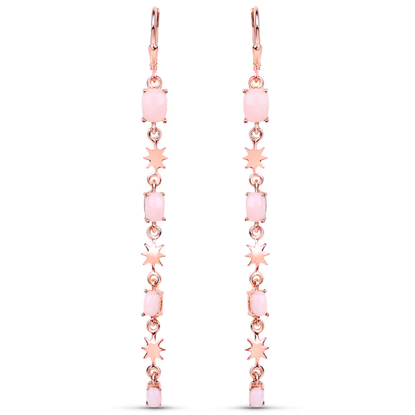 18K Rose Gold Plated 4.14 Carat Genuine Pink Opal .925 Sterling Silver Earrings