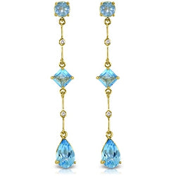 6.06 Carat 14K Solid Yellow Gold Chandelier Earrings Diamond Blue Topaz