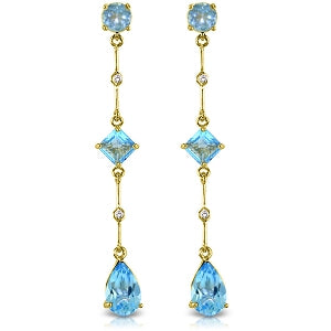 6.06 Carat 14K Solid Yellow Gold Chandelier Earrings Diamond Blue Topaz