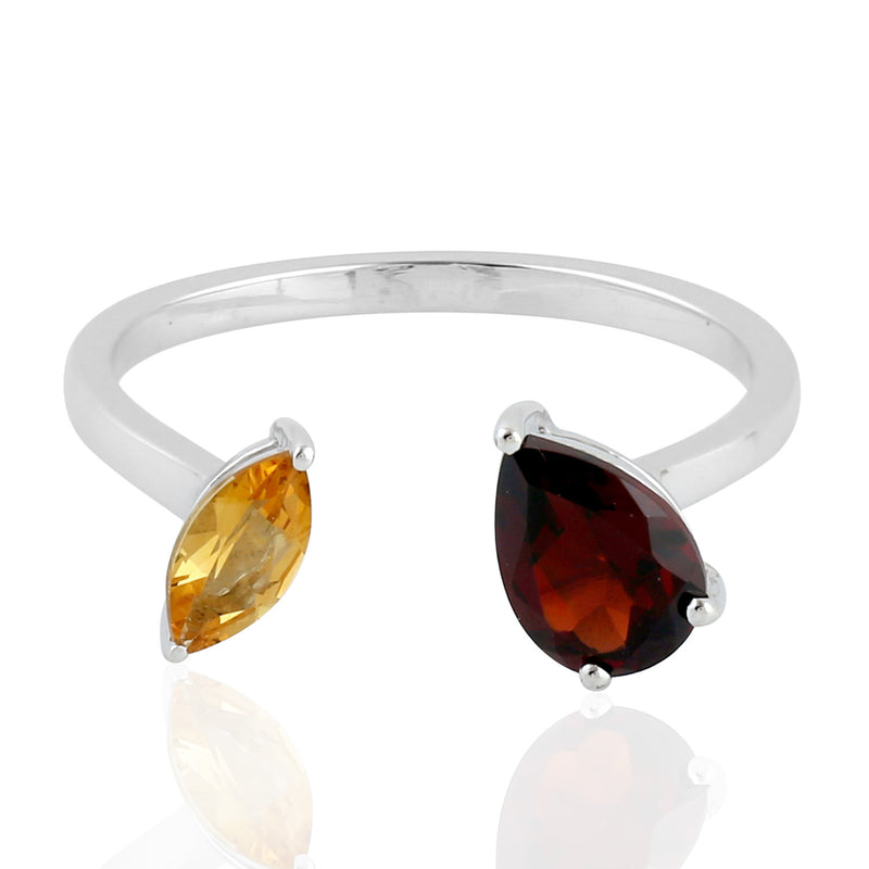 Red Garnet Citrine Between The Finger Ring Silver Jewelry