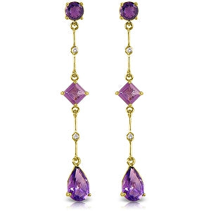 6.06 Carat 14K Solid Yellow Gold Chandelier Earrings Diamond Amethyst