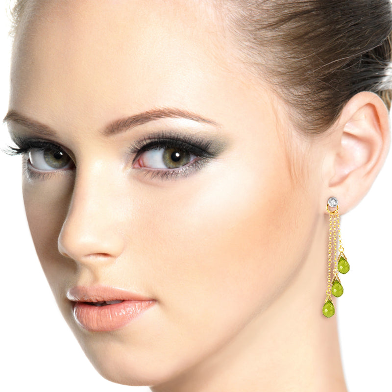 10.53 Carat 14K Solid Yellow Gold Chandelier Earrings Diamond Peridot